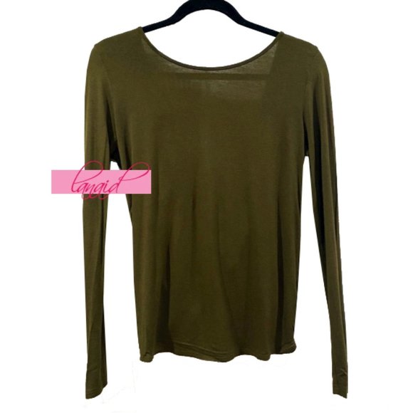Tobi Olive Army Green Open Twist Drape Back Reversible Long Sleeve Blouse Top S - Picture 2 of 7